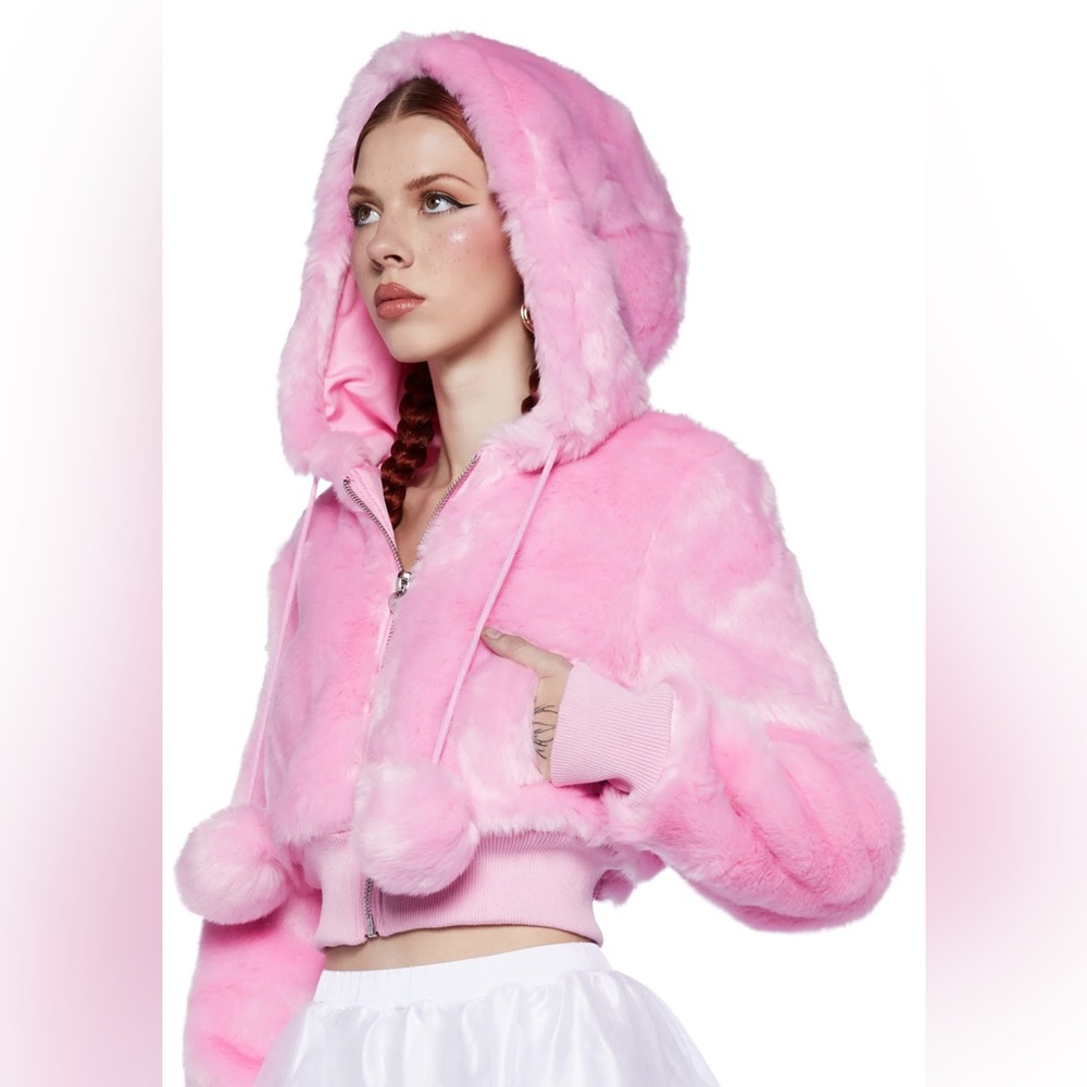 Sugar Thrillz CANDY BLOSSOM FAUX FUR JACKET- PINK XL - Picture 7 of 9